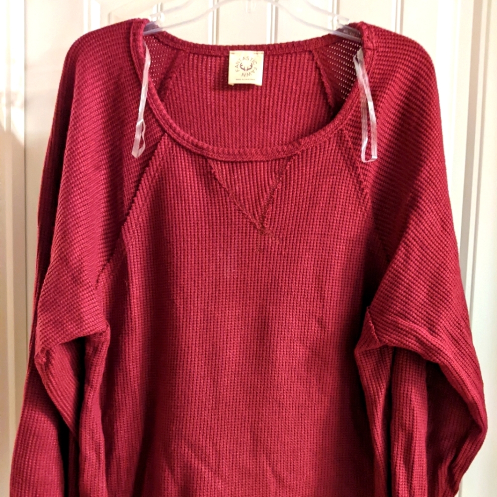Ladies pull over top, thermal style, waffle